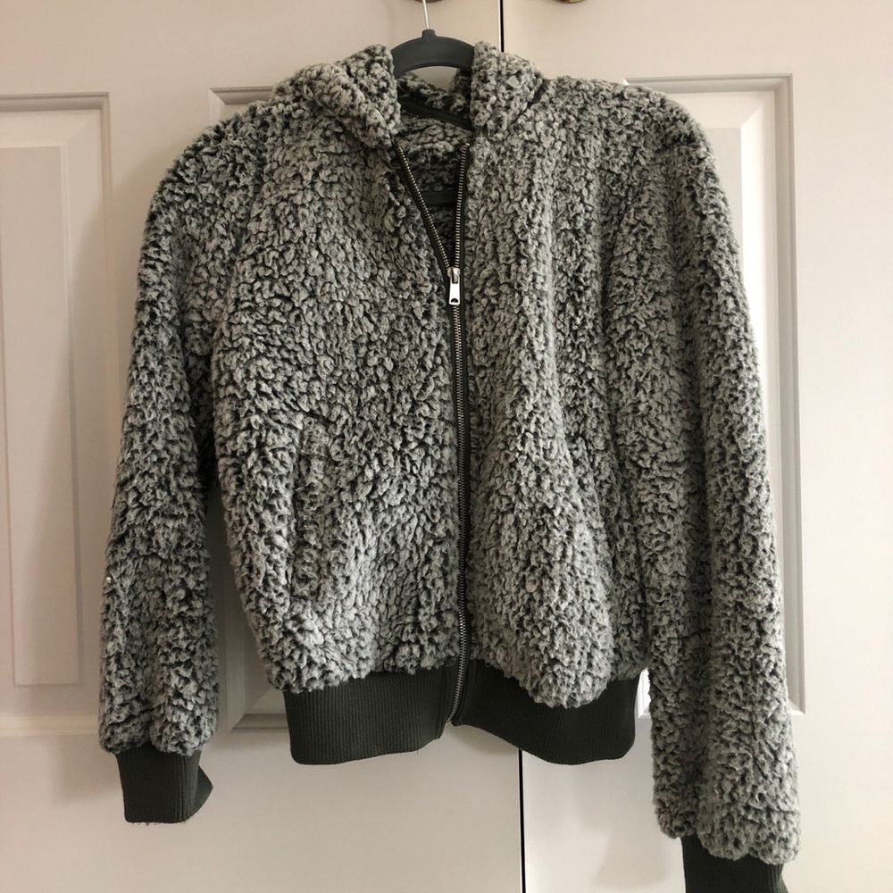 Olive Green Zip Up Sherpa